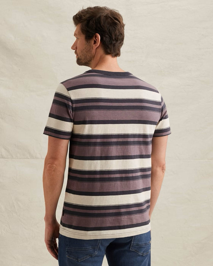 Short Sleeve R-neck Slub Striped J - Paars Dessin
