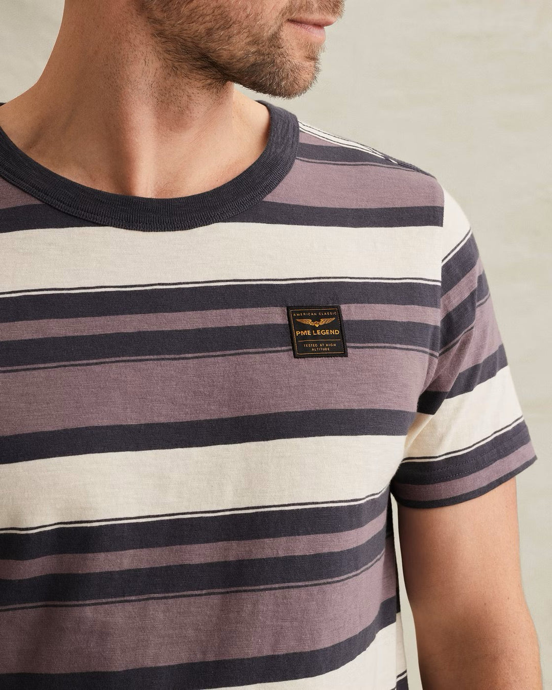 Short Sleeve R-neck Slub Striped J - Paars Dessin