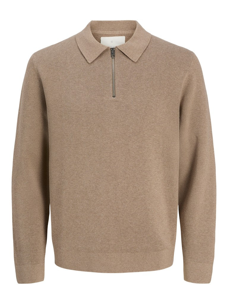 Jprblamilano Stitch Knit Zip Polo Sn - Beige