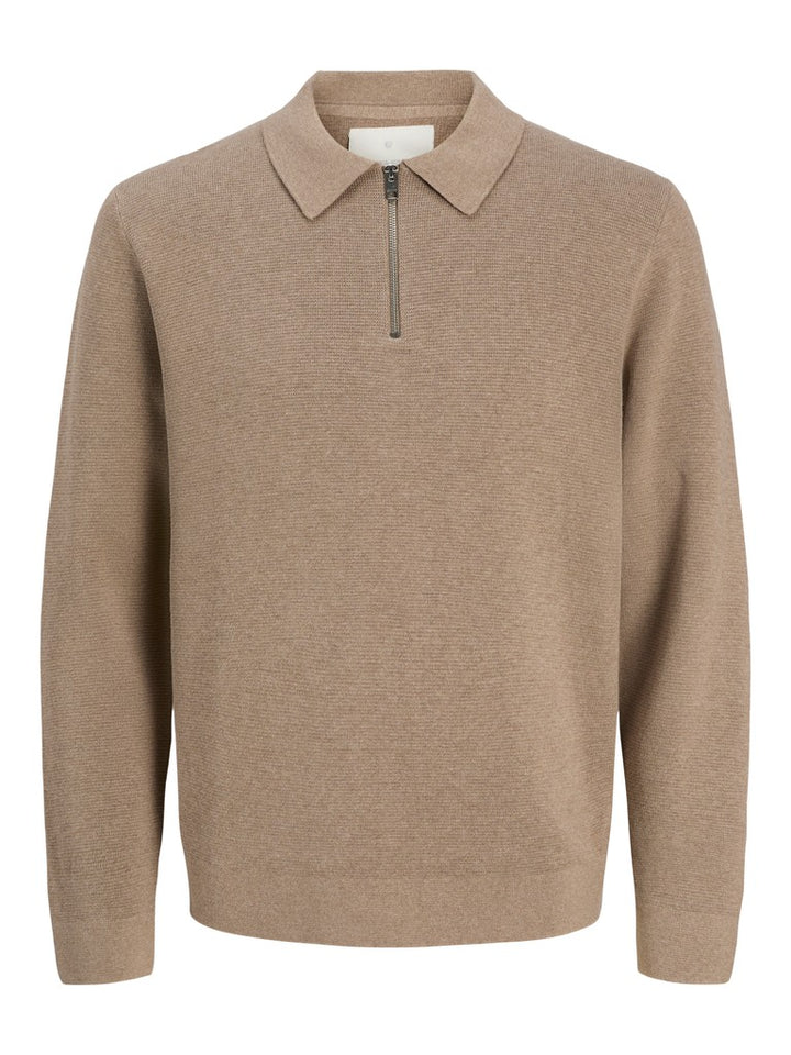 Jprblamilano Stitch Knit Zip Polo Sn - Beige