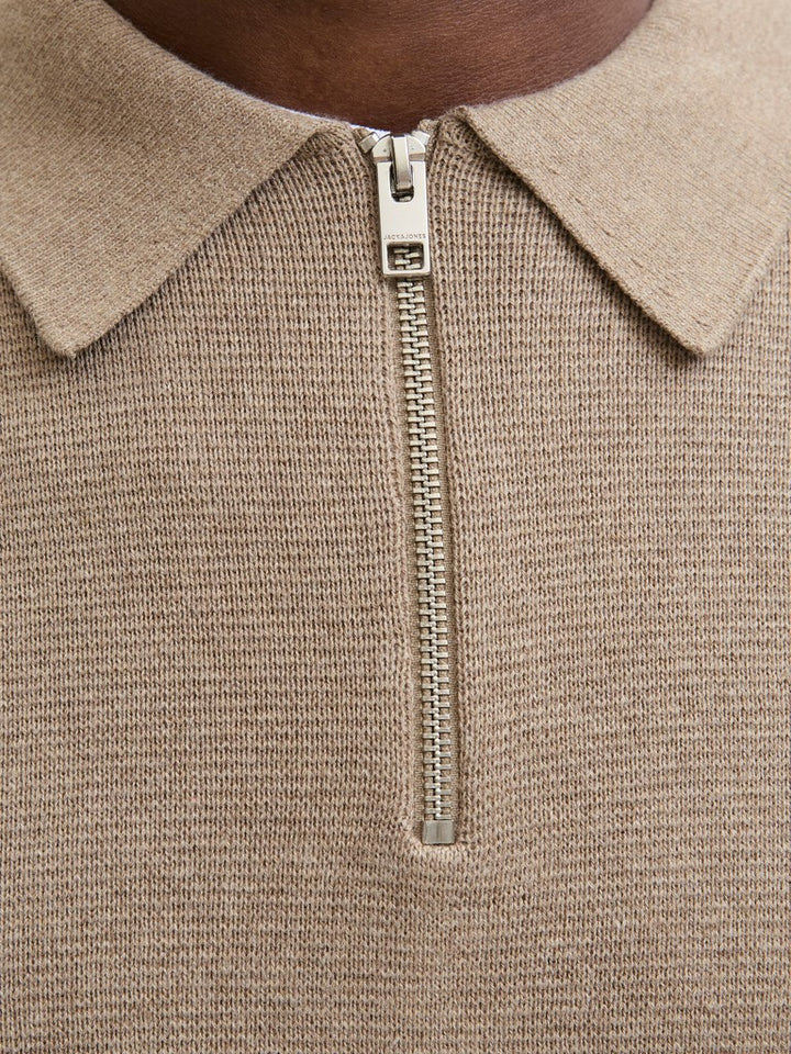 Jprblamilano Stitch Knit Zip Polo Sn - Beige