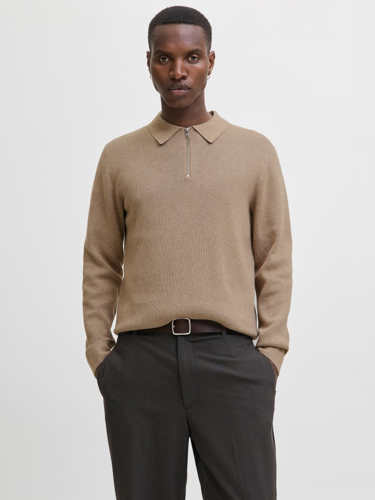 Jprblamilano Stitch Knit Zip Polo Sn - Beige