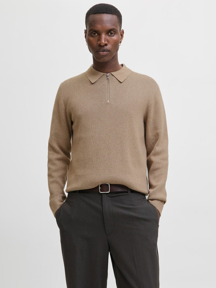 Jprblamilano Stitch Knit Zip Polo Sn - Beige