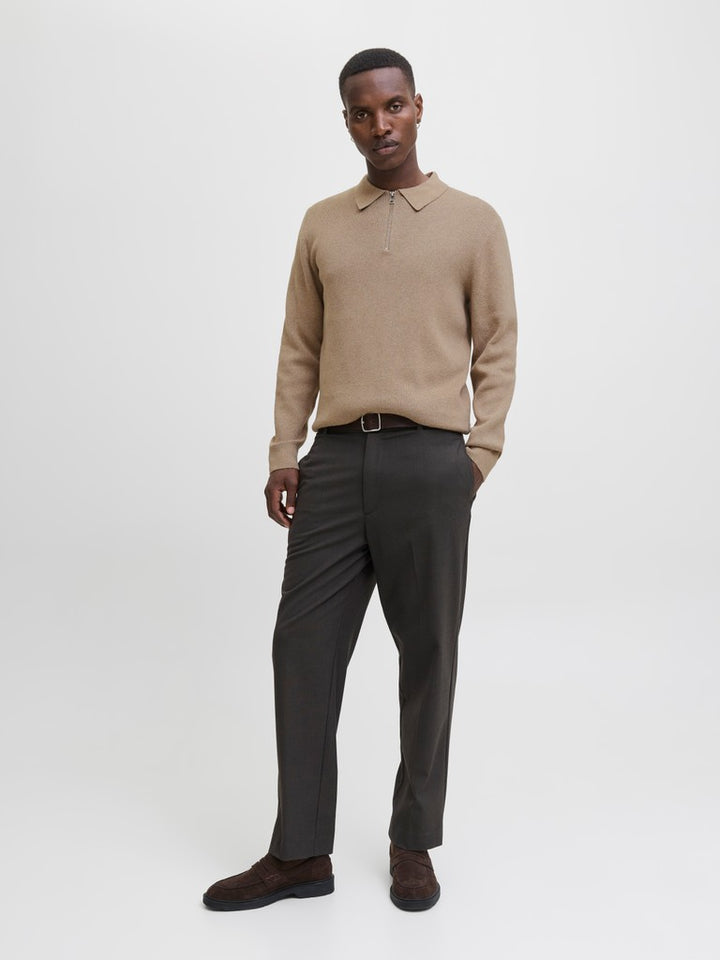 Jprblamilano Stitch Knit Zip Polo Sn - Beige