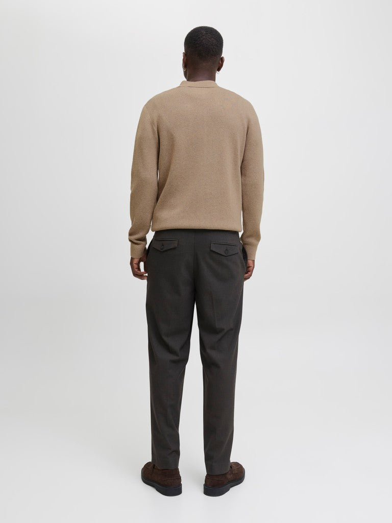 Jprblamilano Stitch Knit Zip Polo Sn - Beige