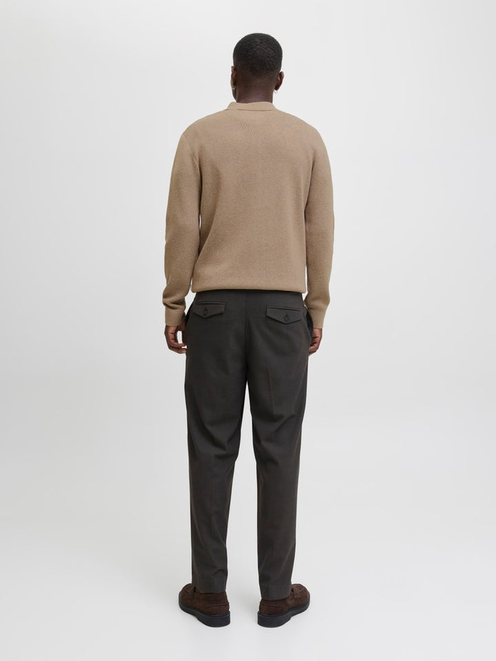 Jprblamilano Stitch Knit Zip Polo Sn - Beige