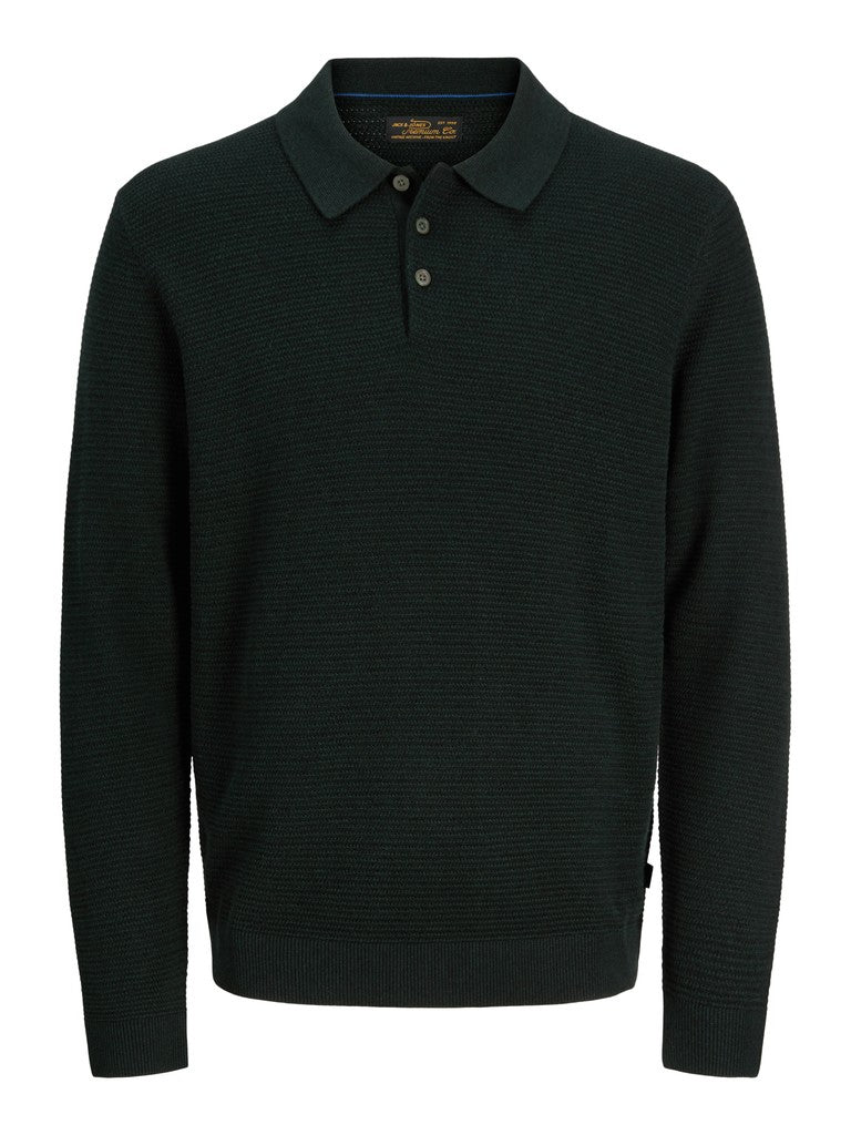 Jprbluriley Knit Polo Ls - Donkergroen