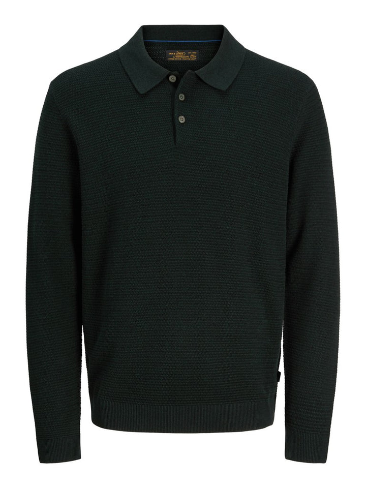 Jprbluriley Knit Polo Ls - Donkergroen