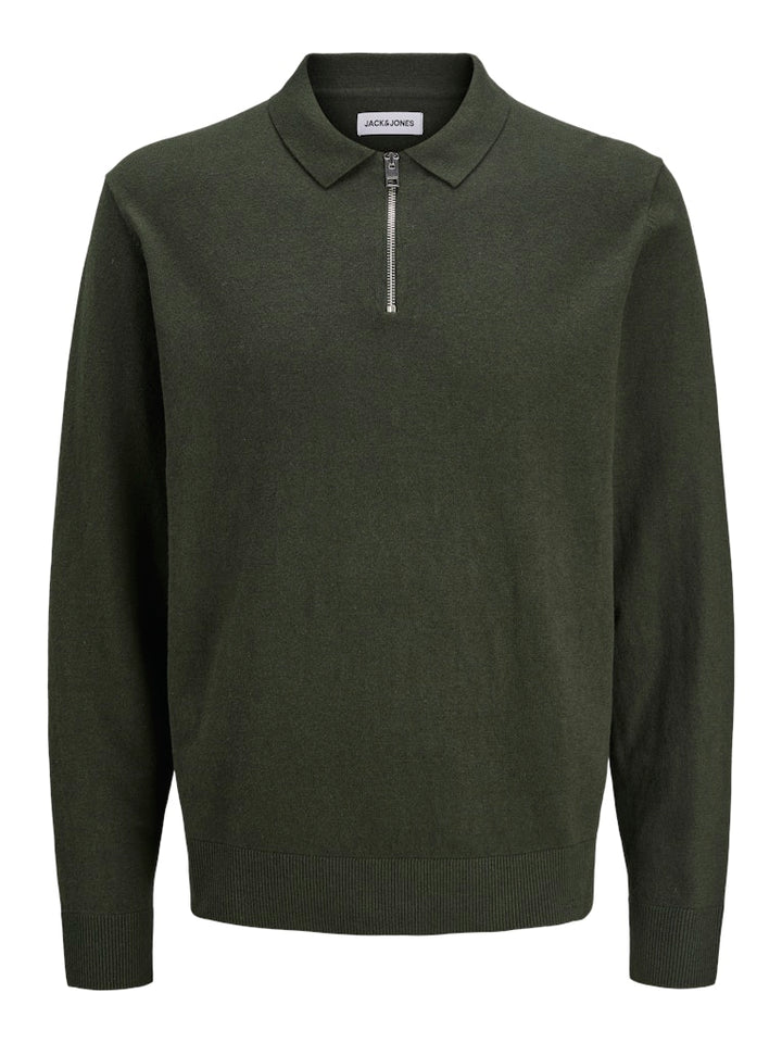 Jjeemil Knit Polo Half Zip Ls Noos - Donkergroen