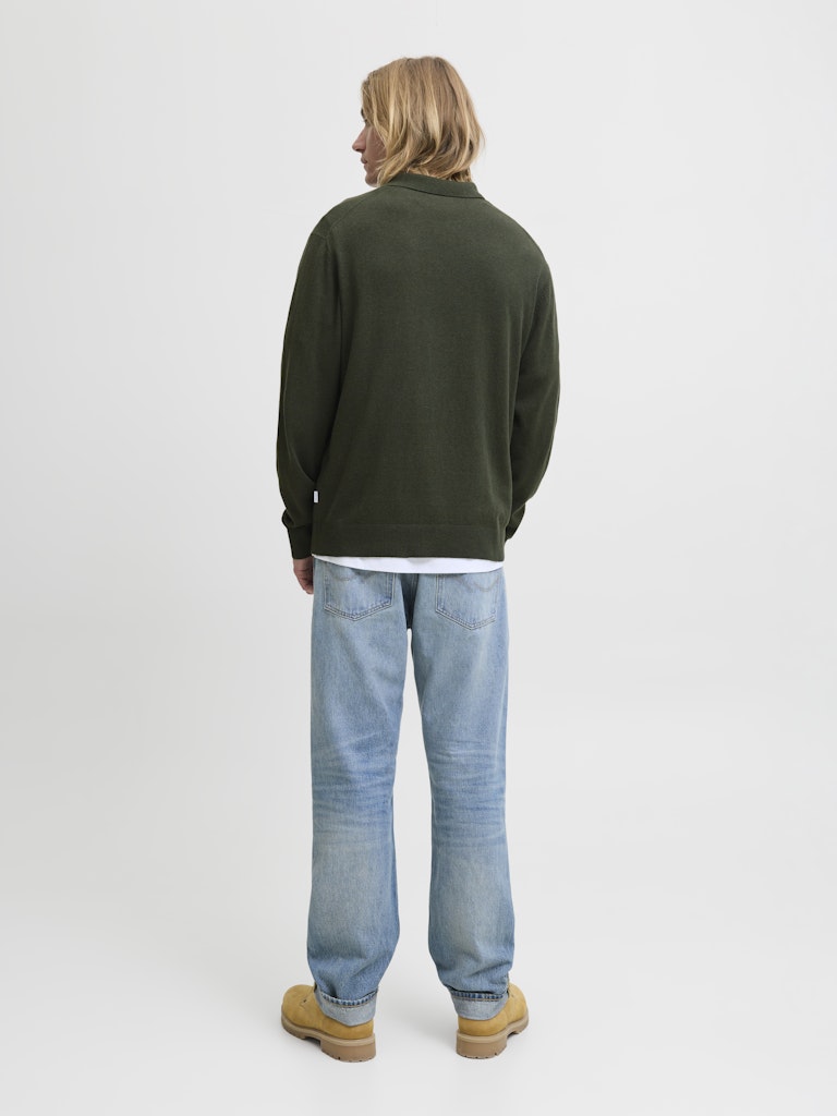 Jjeemil Knit Polo Half Zip Ls Noos - Donkergroen