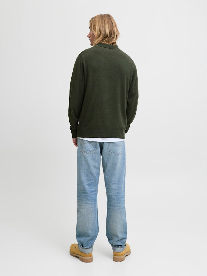 Jjeemil Knit Polo Half Zip Ls Noos - Donkergroen