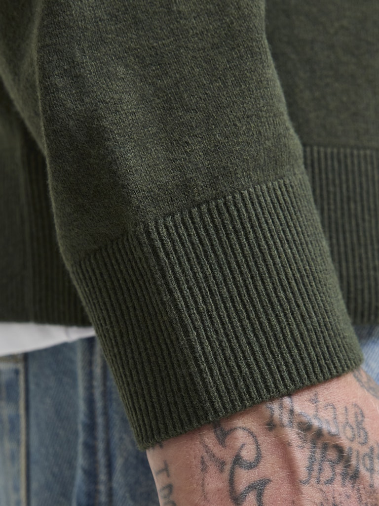Jjeemil Knit Polo Half Zip Ls Noos - Donkergroen