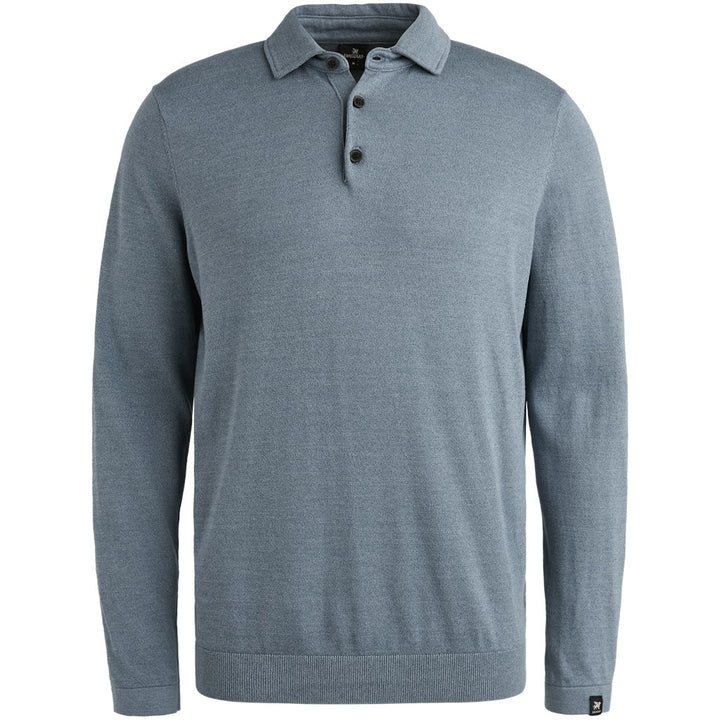 Long Sleeve Polo Cotton Modal Moul - Lichtblauw