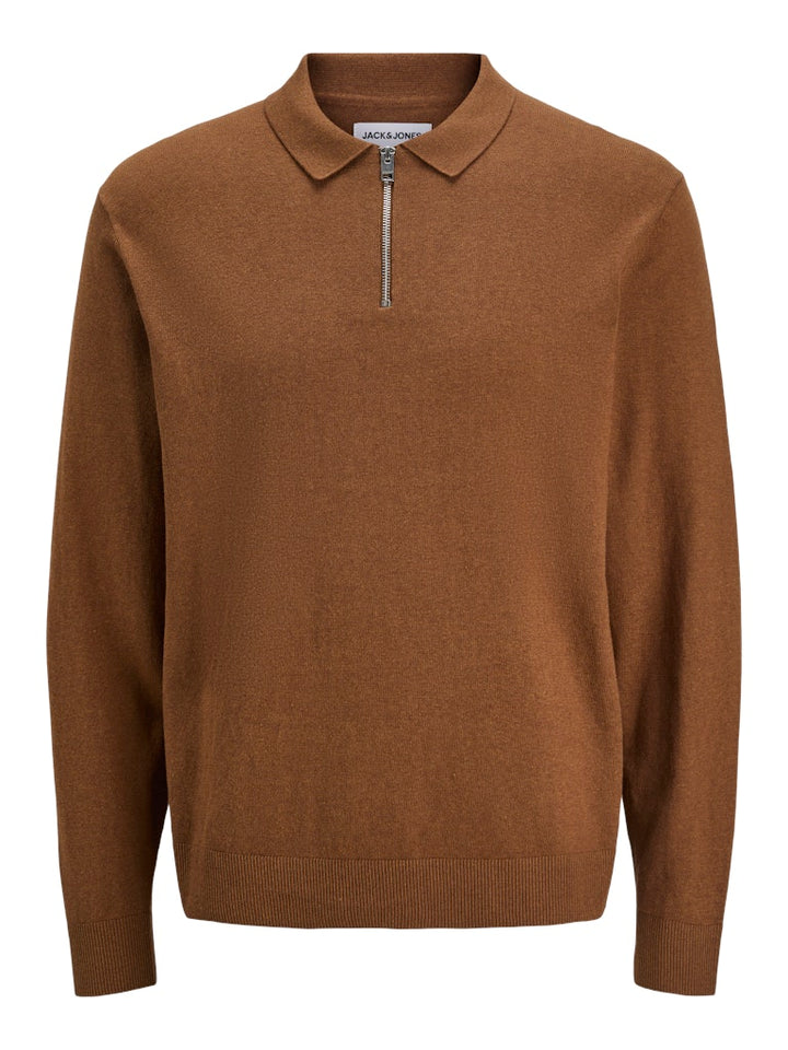 Jjeemil Knit Polo Half Zip Ls Noos - Camel