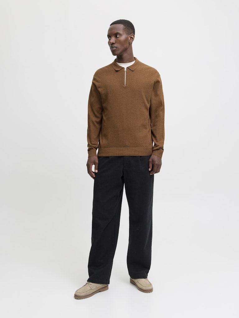 Jjeemil Knit Polo Half Zip Ls Noos - Camel