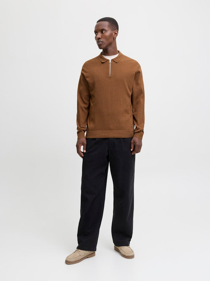 Jjeemil Knit Polo Half Zip Ls Noos - Camel