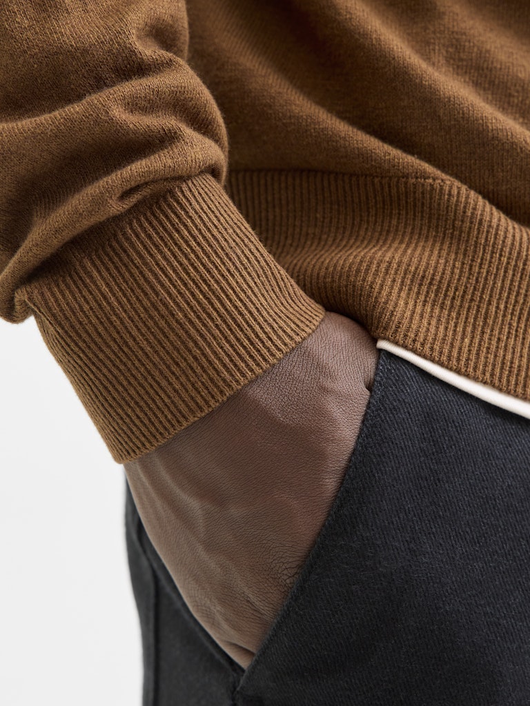 Jjeemil Knit Polo Half Zip Ls Noos - Camel
