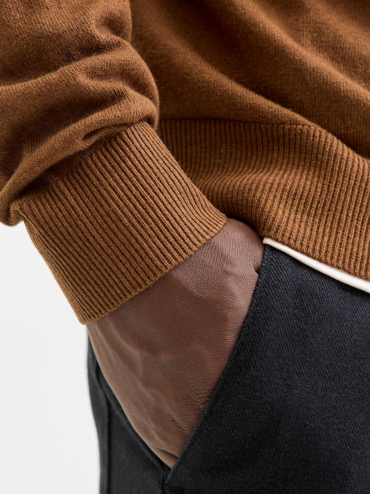 Jjeemil Knit Polo Half Zip Ls Noos - Camel