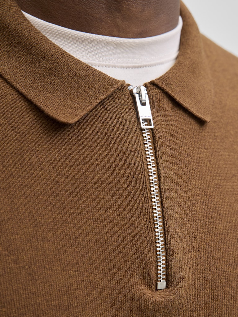 Jjeemil Knit Polo Half Zip Ls Noos - Camel