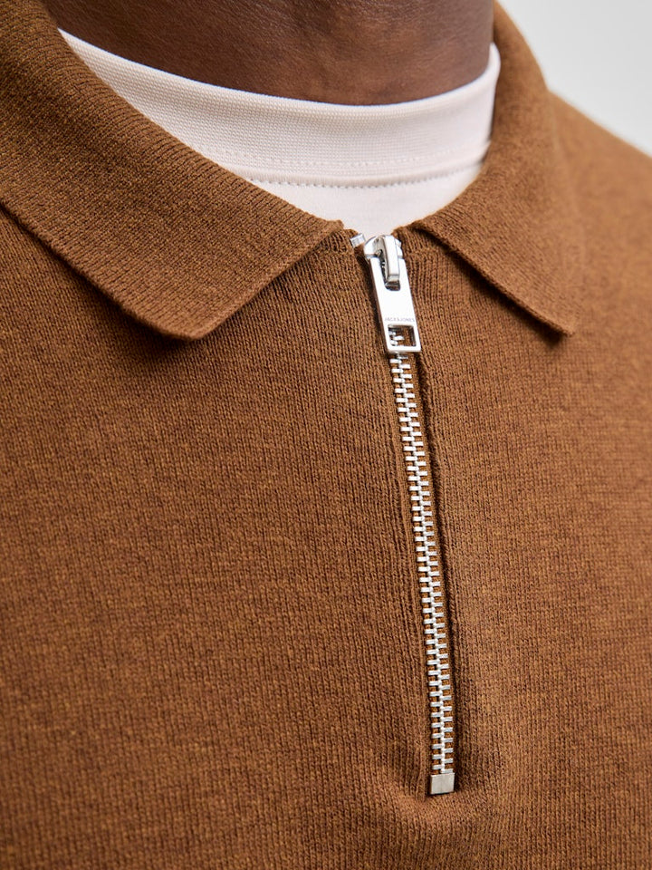 Jjeemil Knit Polo Half Zip Ls Noos - Camel