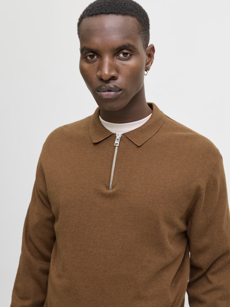 Jjeemil Knit Polo Half Zip Ls Noos - Camel