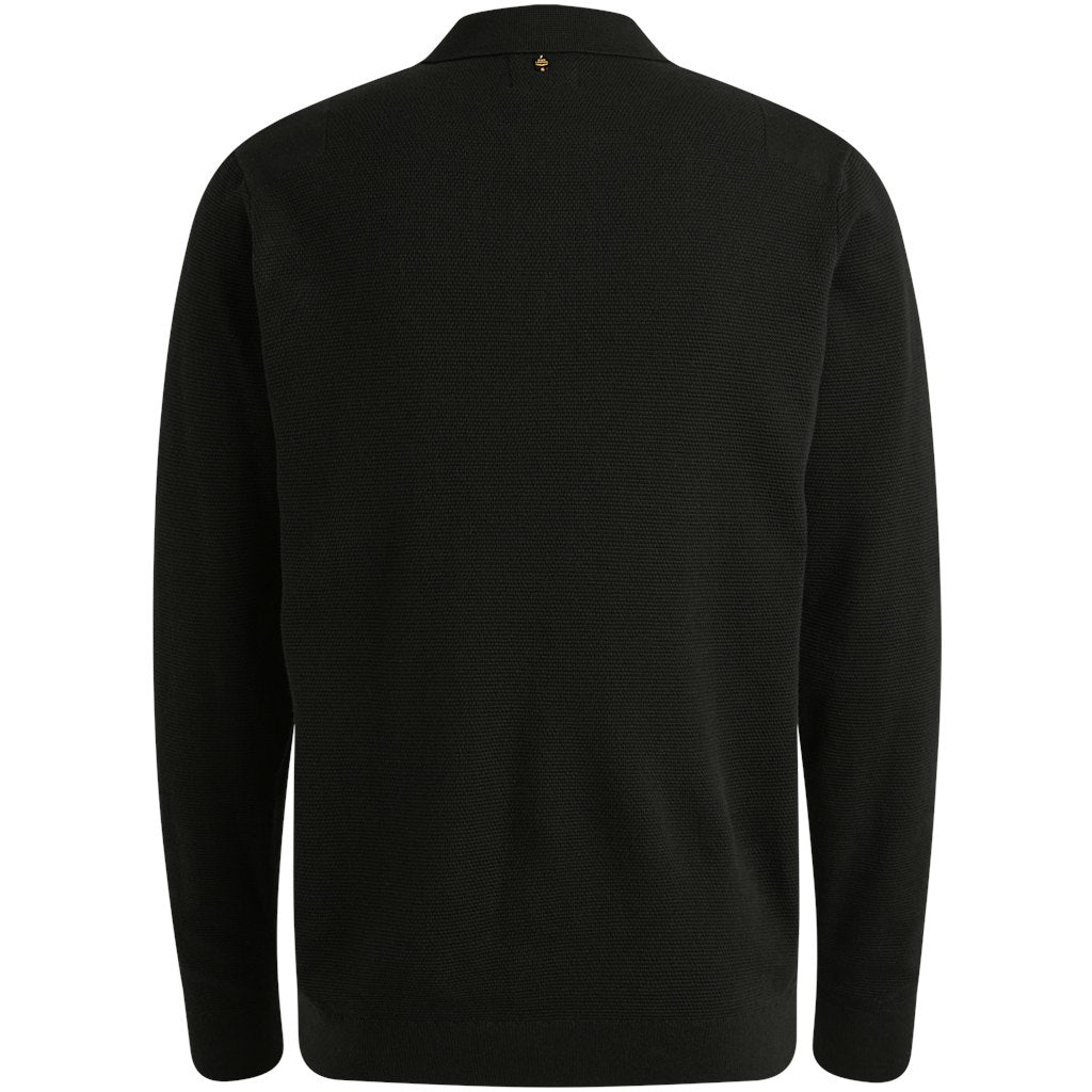 Long Sleeve Polo Structure Knit - Zwart