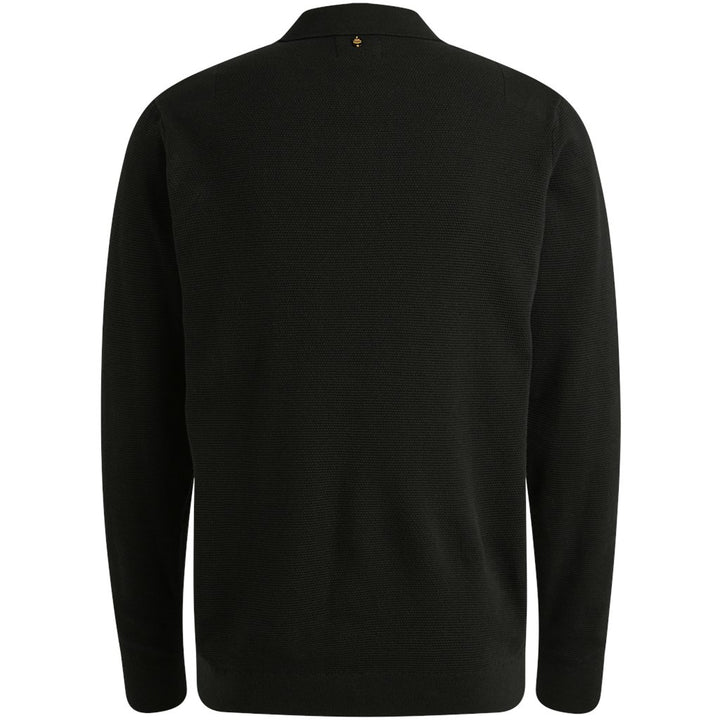Long Sleeve Polo Structure Knit - Zwart