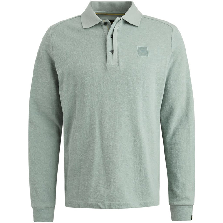 Long Sleeve Polo Slub Jacquard Jer - Lichtgrijs