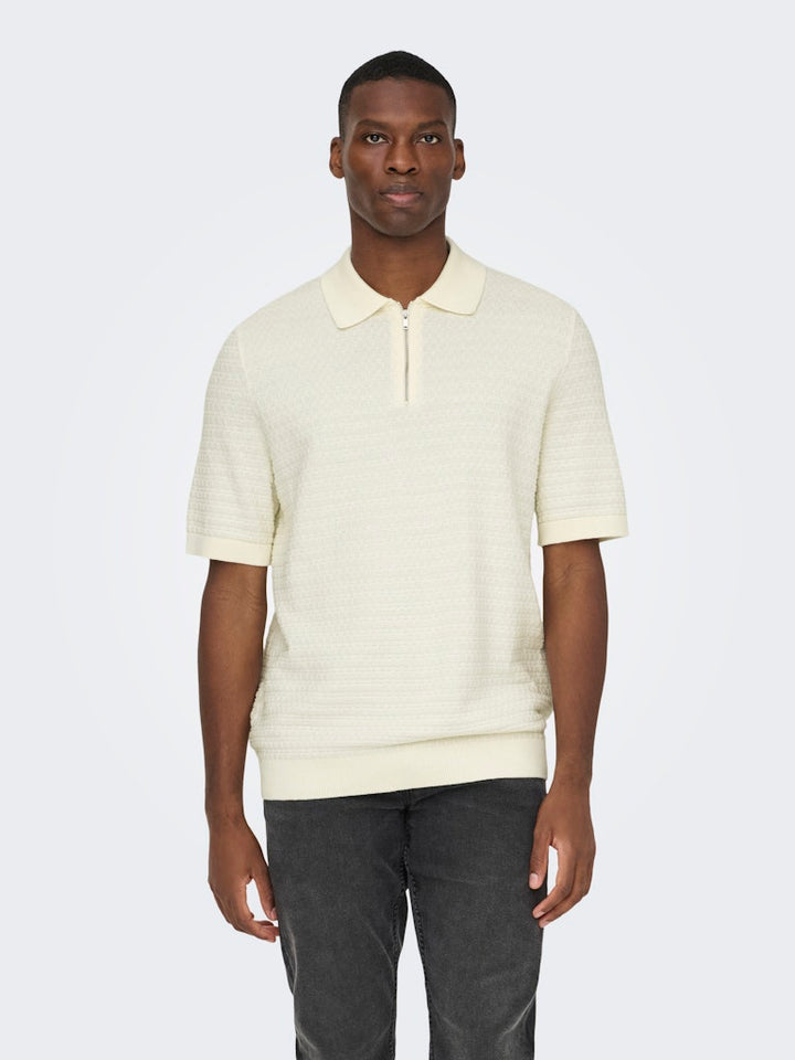 Onsmenu Reg Ss Structure Polo Knit - Off-white
