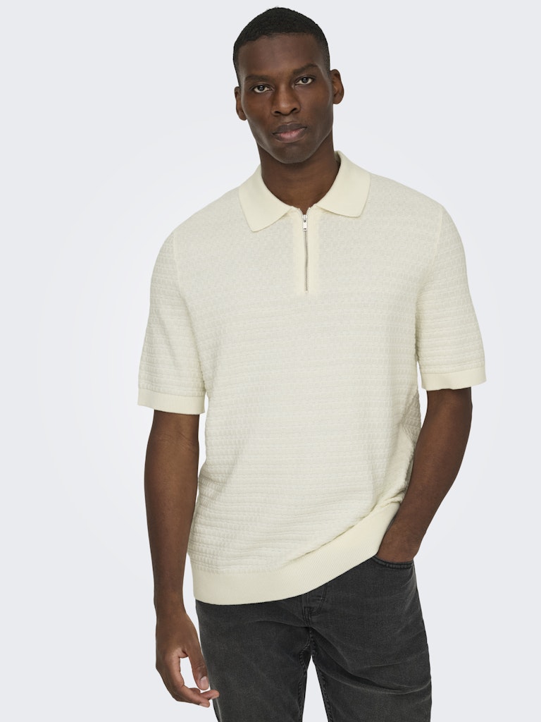 Onsmenu Reg Ss Structure Polo Knit - Off-white
