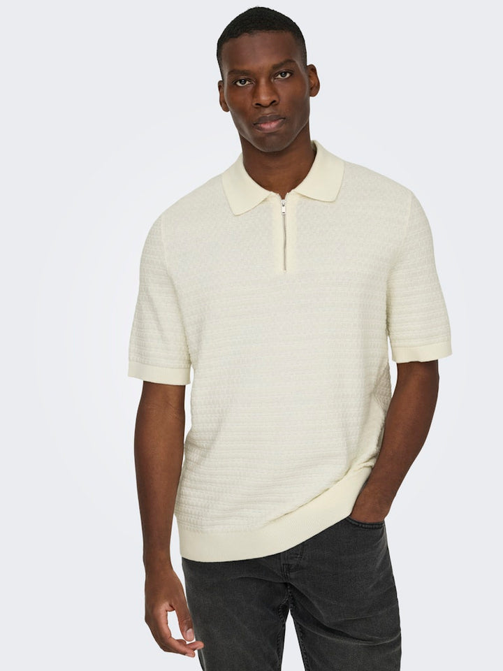 Onsmenu Reg Ss Structure Polo Knit - Off-white