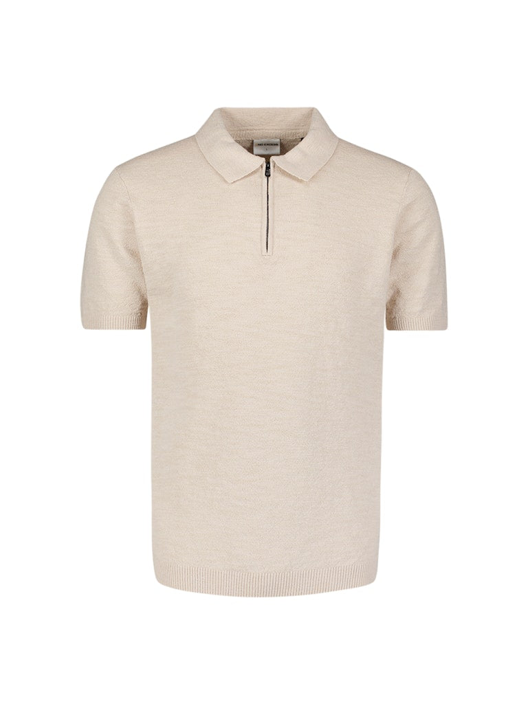 Pullover Short Sleeve Polo Zip Frote - Beige