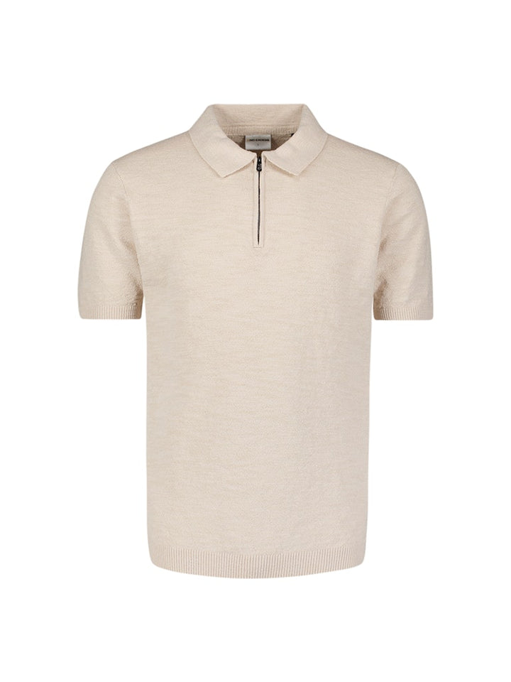 Pullover Short Sleeve Polo Zip Frote - Beige