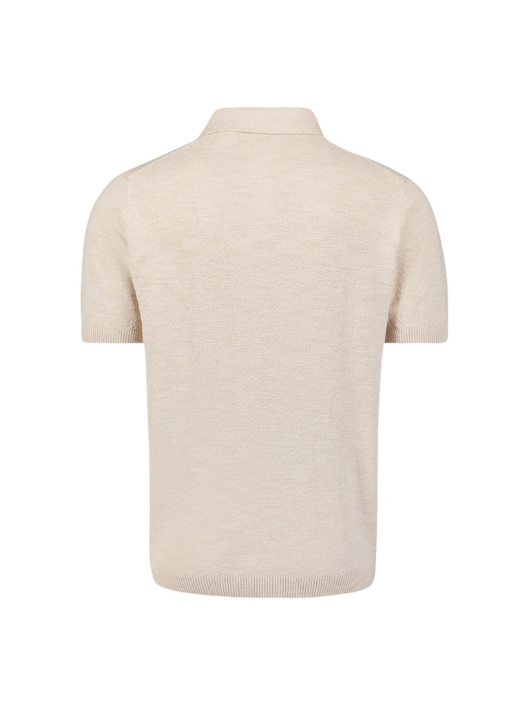 Pullover Short Sleeve Polo Zip Frote - Beige