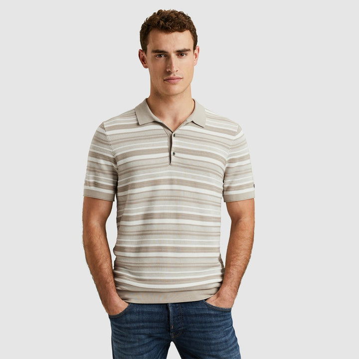 Short Sleeve Polo Cotton Modal - Zand Dessin