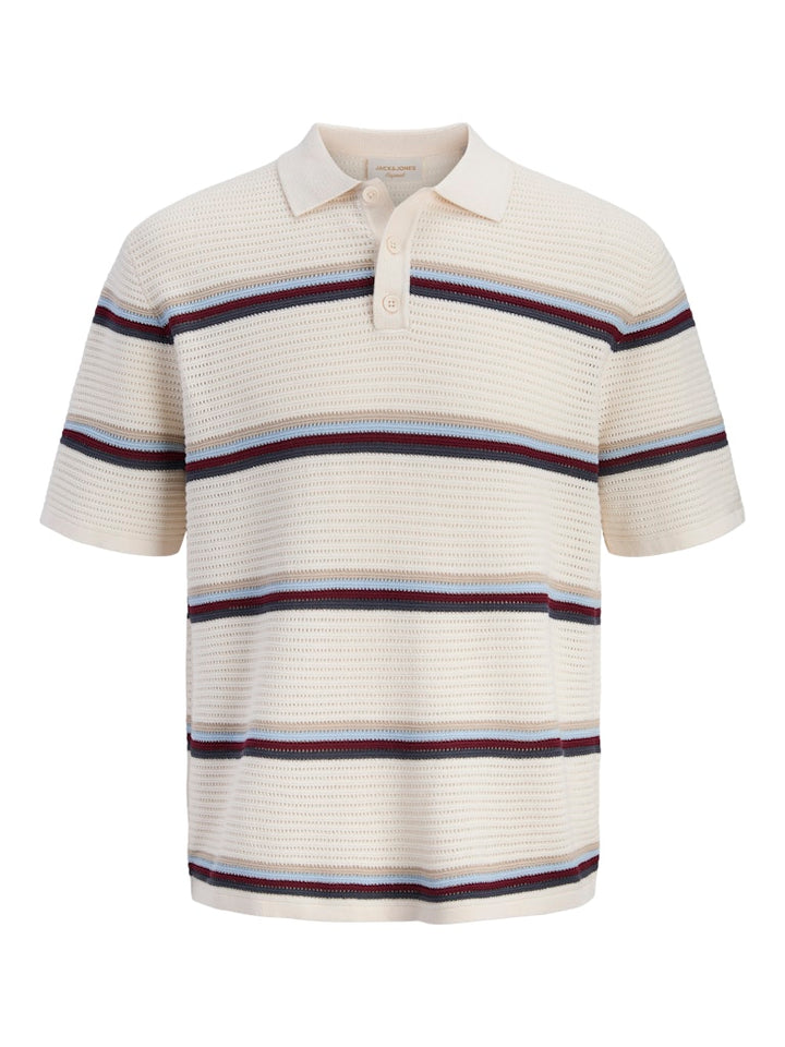 Jormaine Knit Stripe Polo Sn - Ecru Dessin