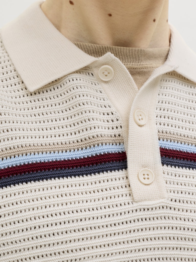 Jormaine Knit Stripe Polo Sn - Ecru Dessin