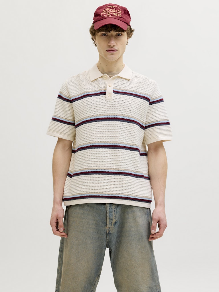 Jormaine Knit Stripe Polo Sn - Ecru Dessin