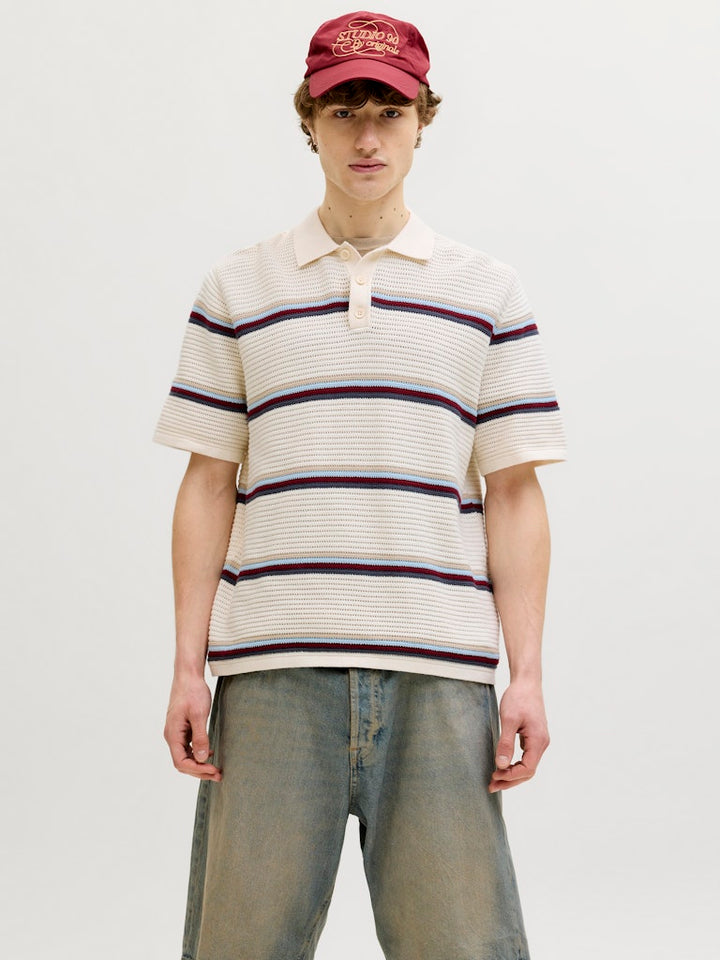 Jormaine Knit Stripe Polo Sn - Ecru Dessin