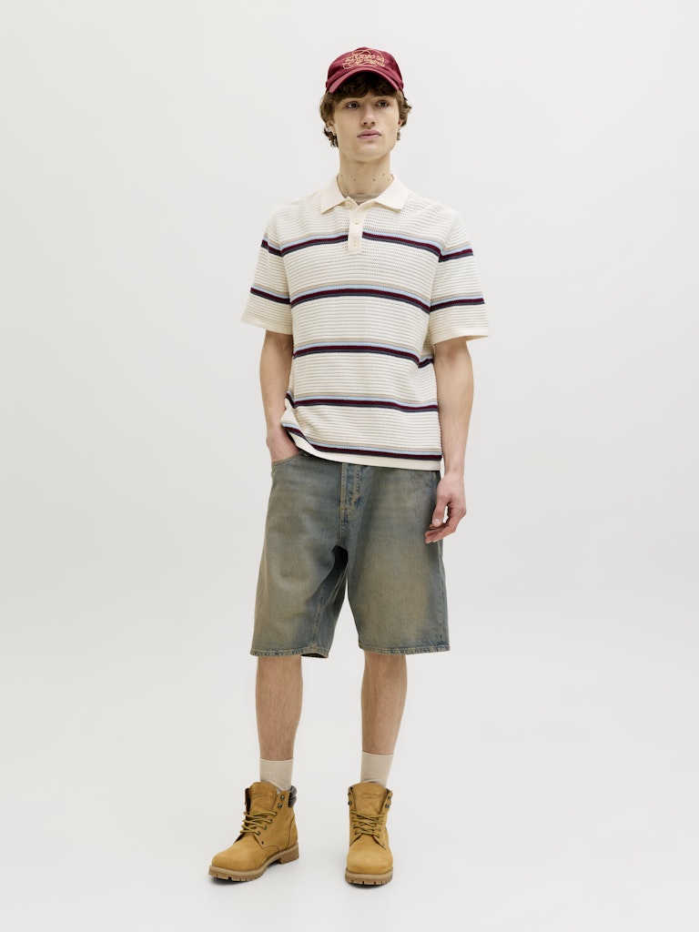 Jormaine Knit Stripe Polo Sn - Ecru Dessin