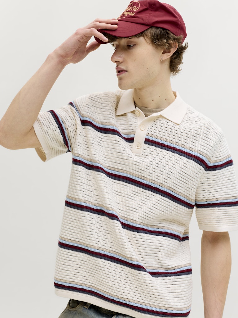 Jormaine Knit Stripe Polo Sn - Ecru Dessin