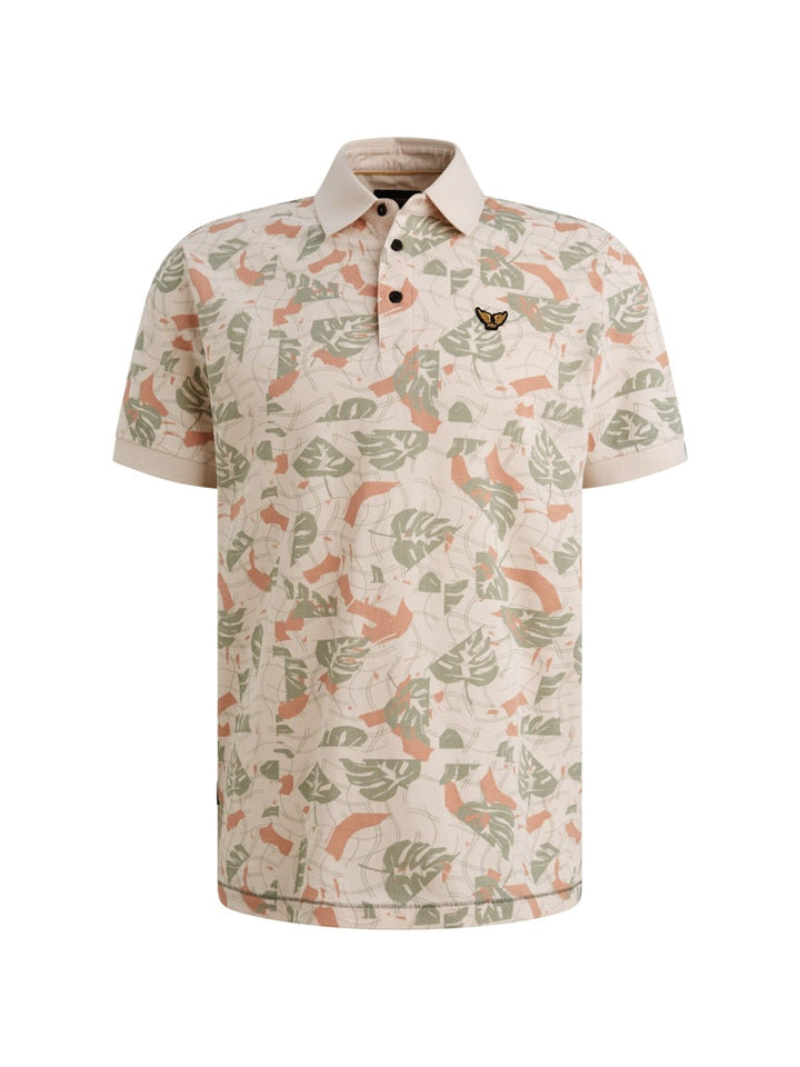 Short Sleeve Polo Printed Fine Piq - Ecru Dessin