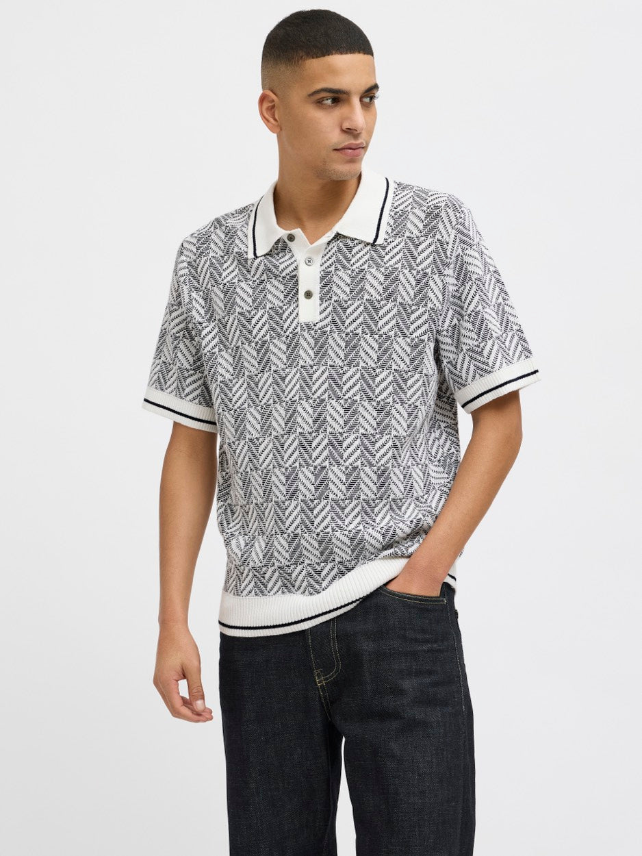 Jprblucody Structure Knit Polo Ss - Ecru Dessin