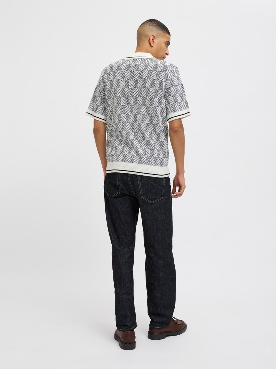 Jprblucody Structure Knit Polo Ss - Ecru Dessin