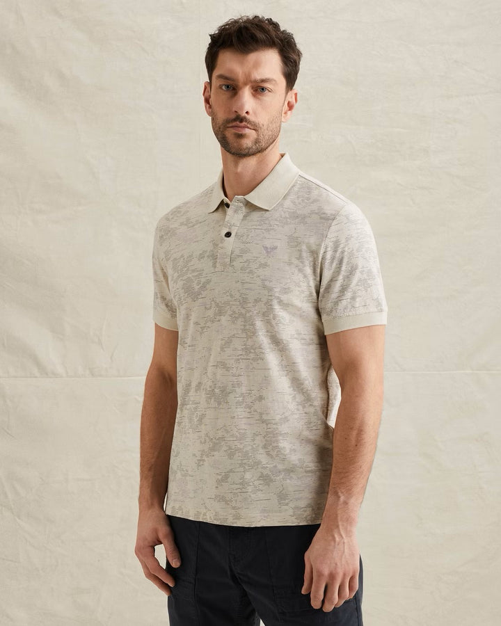Short Sleeve Polo Slub Jersey Aop - Ecru Dessin