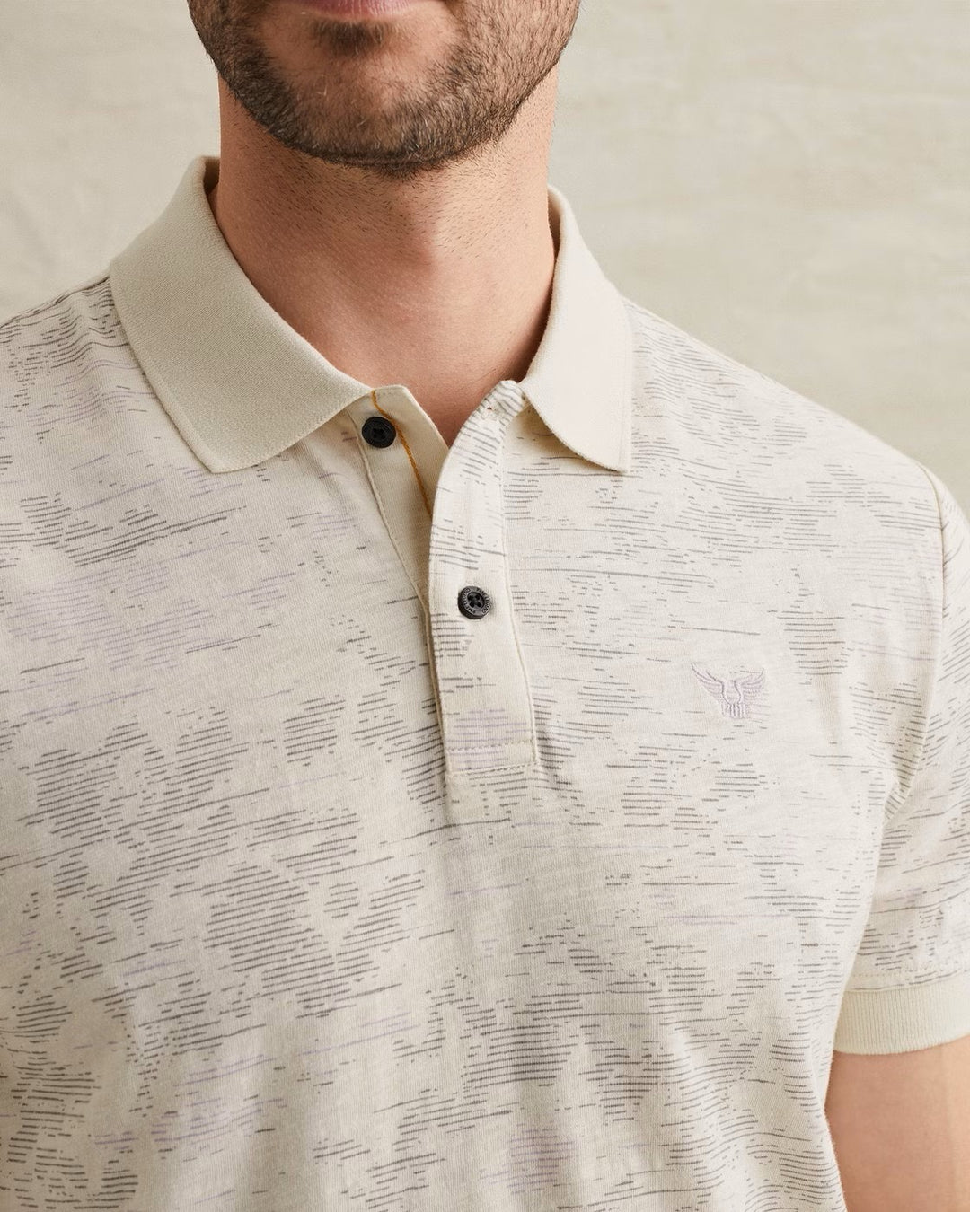 Short Sleeve Polo Slub Jersey Aop - Ecru Dessin