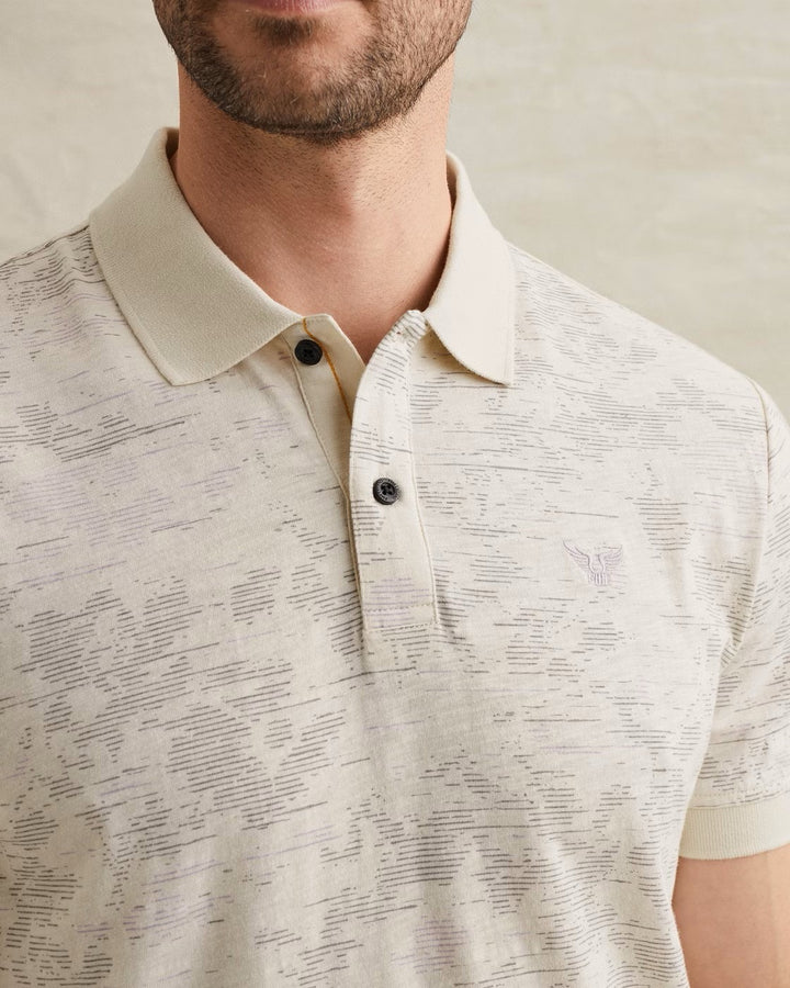 Short Sleeve Polo Slub Jersey Aop - Ecru Dessin