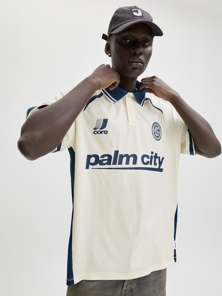 Jcoclub Ribbed Football Polo Ss - Wit Dessin