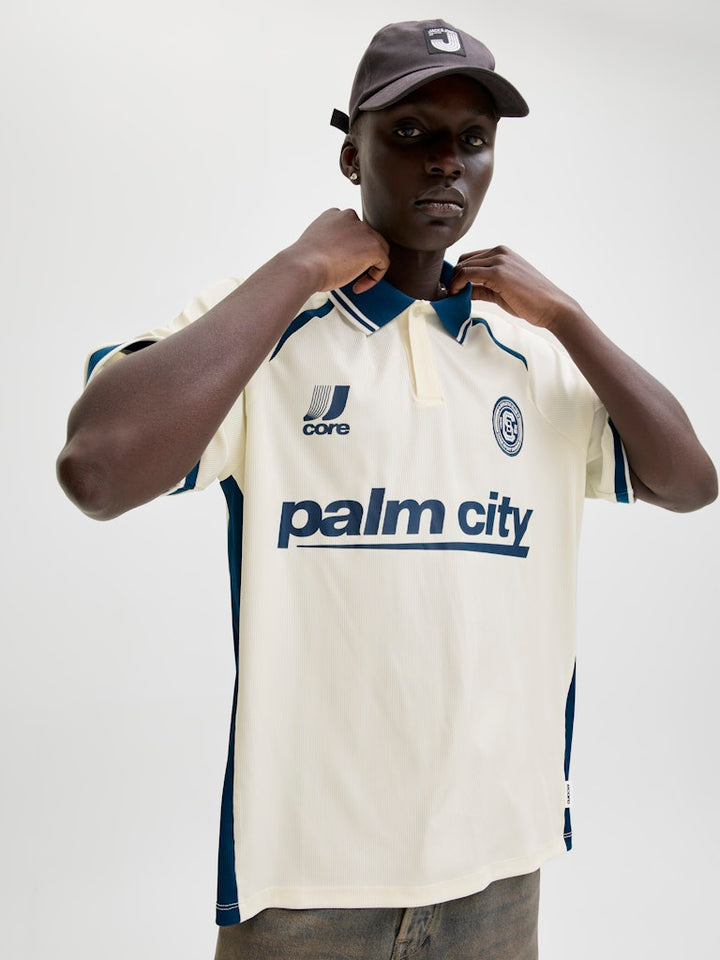Jcoclub Ribbed Football Polo Ss - Wit Dessin