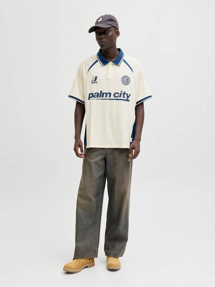 Jcoclub Ribbed Football Polo Ss - Wit Dessin